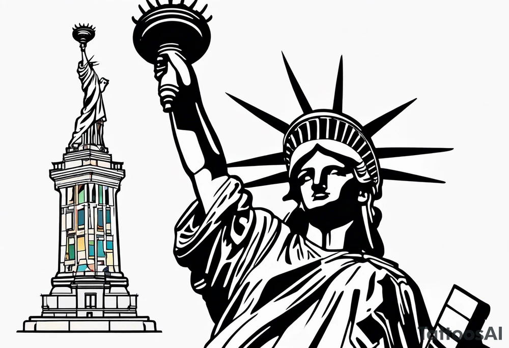 Single line crown of Statue of Liberty tattoo idea