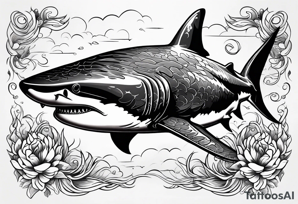 tiger shark with cool texture pattern top view tattoo idea
