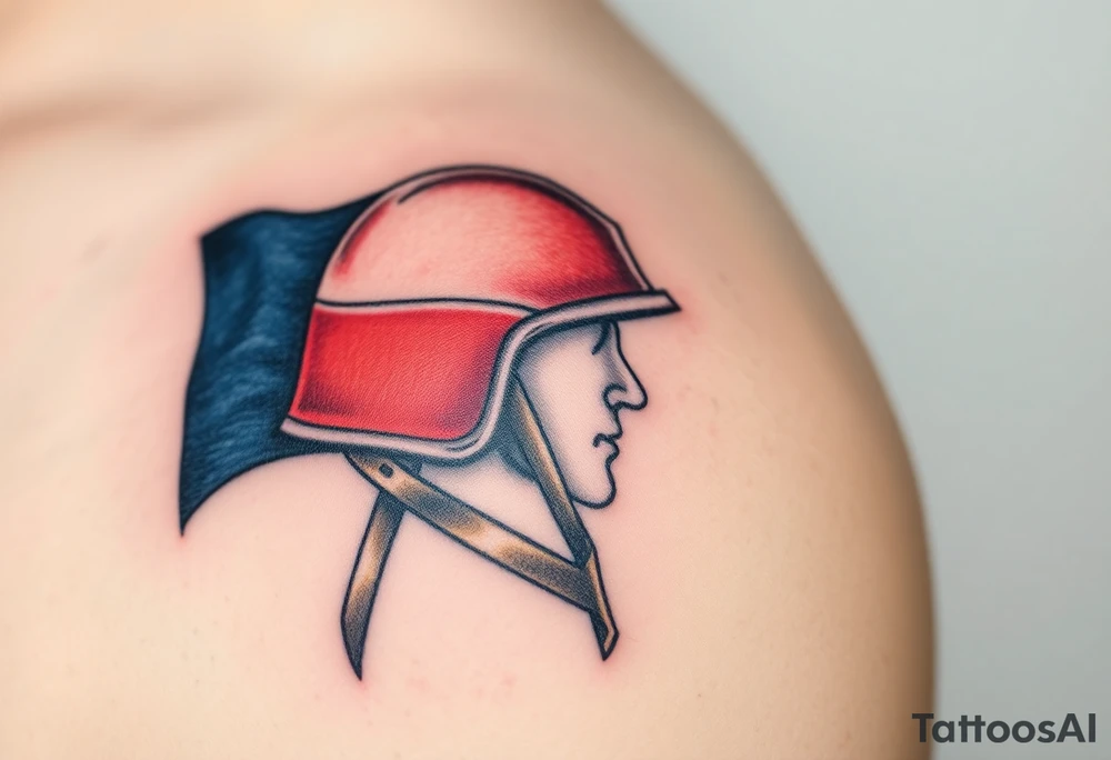 A Czech flag wrapped around a soldier’s helmet, symbolizing honor and national pride tattoo idea