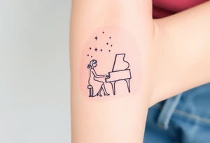 woman playing piano under the stars tattoo idea