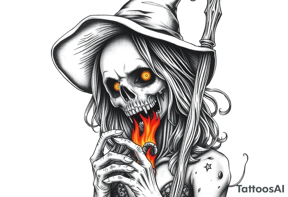 Zombie witch burned at the stake tattoo idea