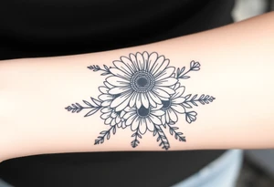 Gerbera daisy bouquet with other flowers and ribbons tattoo idea