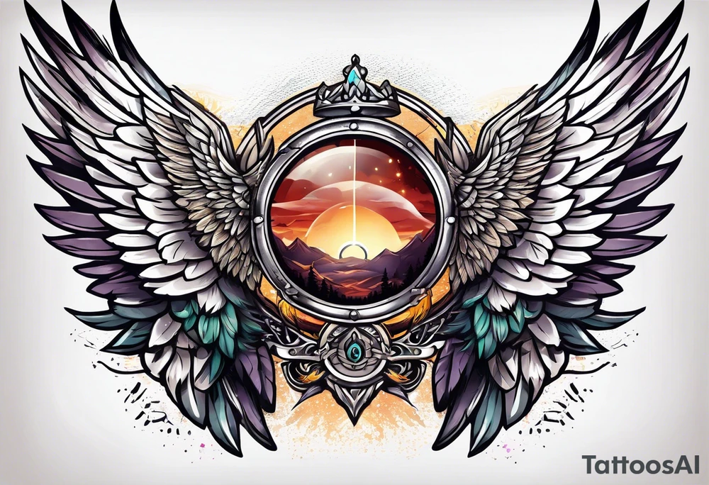 a pair of wings with a halo above them tattoo idea