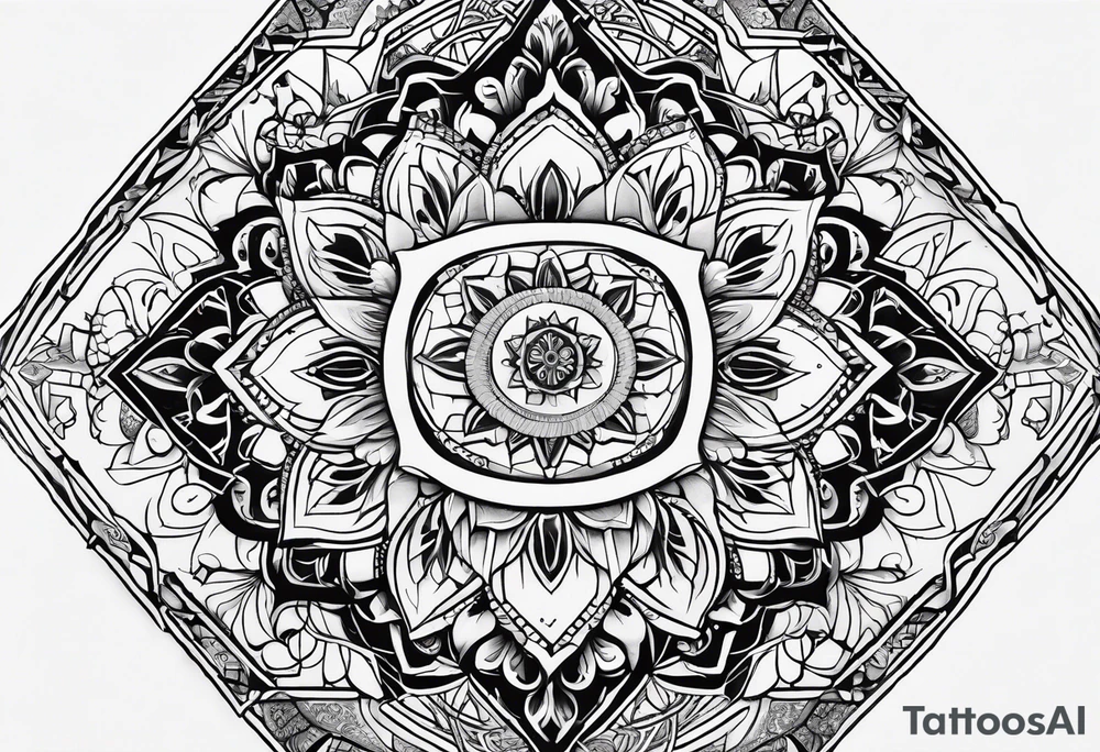 Arabic themed with fine line floral and geometric shapes tattoo idea Arabic themed with fine line floral and geometric shapes tattoo idea