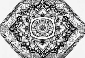 Arabic themed with fine line floral and geometric shapes tattoo idea