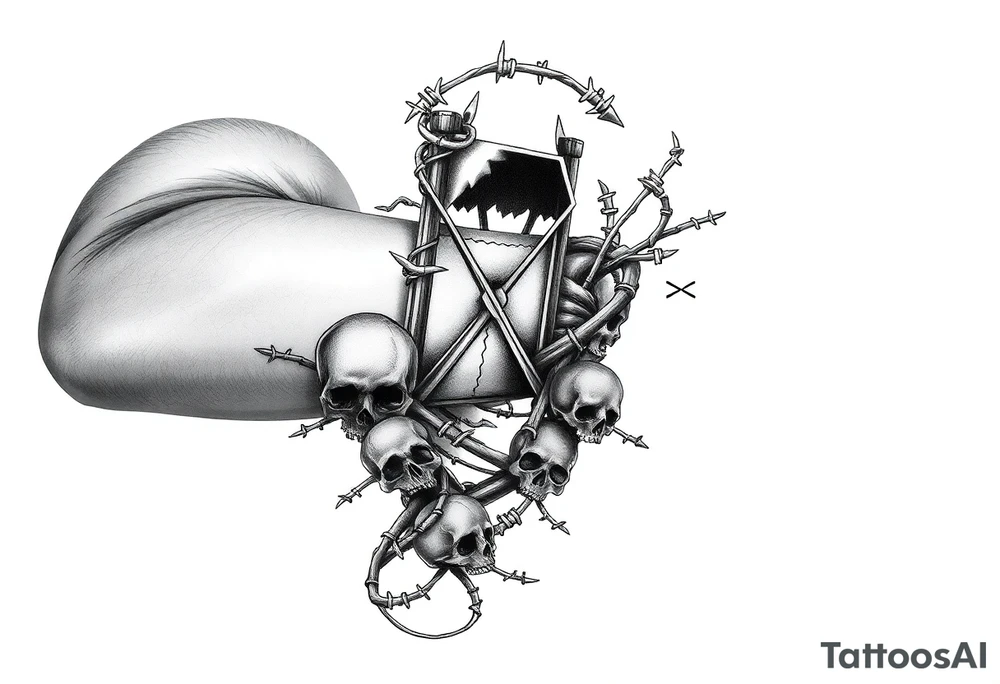 barbed wire hourglass bad luck vines bones skulls reaper a large text of 사랑은 아프다 tattoo idea