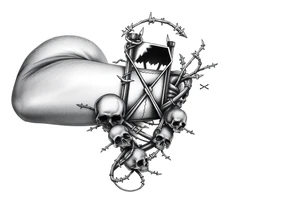 barbed wire hourglass bad luck vines bones skulls reaper a large text of 사랑은 아프다 tattoo idea