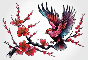 Sakura branch, phoenix, flight, freedom tattoo idea