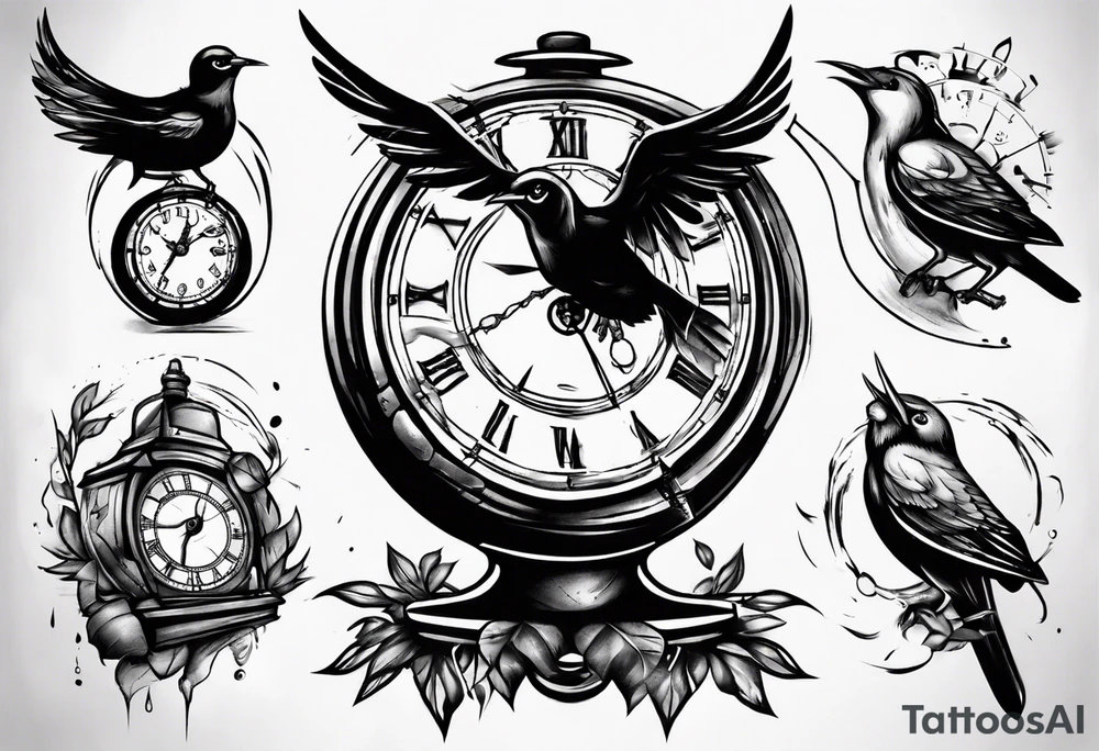bird breaks the clock tattoo idea