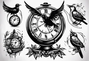 bird breaks the clock tattoo idea