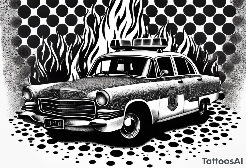 police car on fire tattoo idea