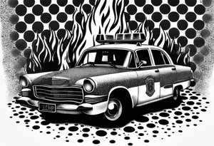 police car on fire tattoo idea