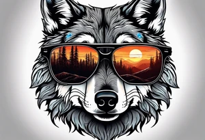 Badass wolf wearing sunglasses
Dark woods
Mountains
Sunset tattoo idea