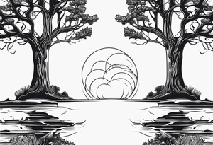 One line tattoo of oak tree with little gift at the bottom tattoo idea