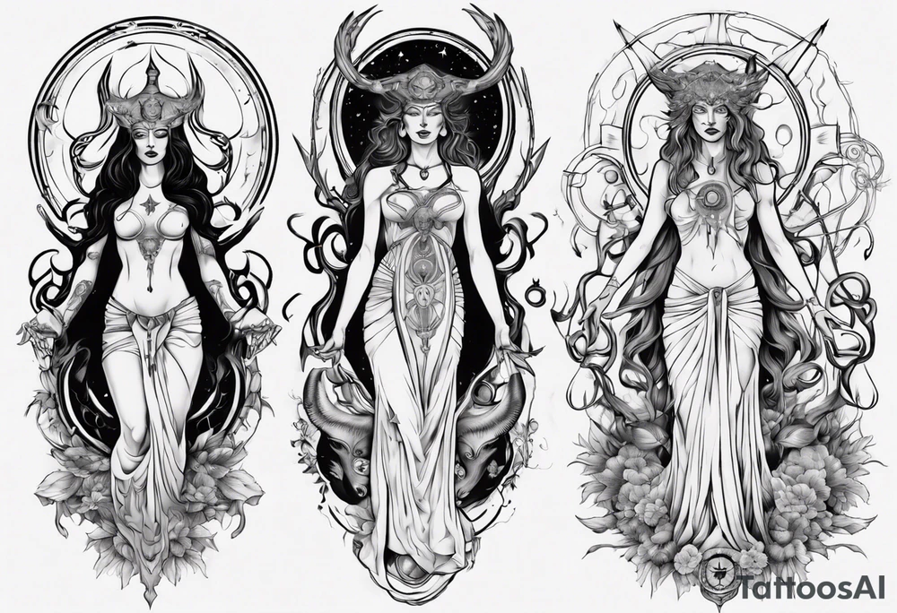 The High Priestesses. Hecate, Artemis and Selene morphing into one body. tattoo idea