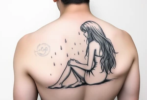 A girl sitting in the rain  letting the rain take her away as it pours almost like she’s fading tattoo idea