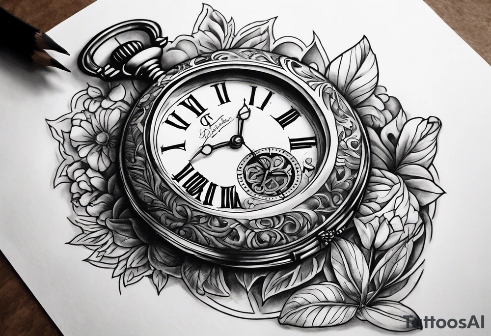 pocket watch memorial tattoo idea