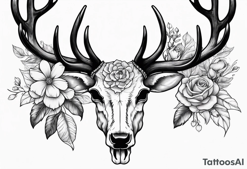 Reindeer skull with flowers going up the horns tattoo idea