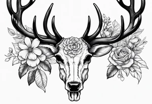 Reindeer skull with flowers going up the horns tattoo idea