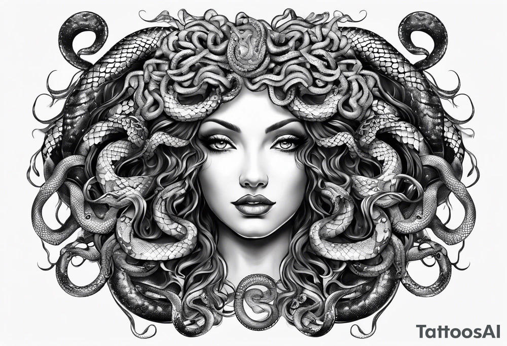 beautiful but mysterious medusa with the snakes clearly showing zoomed out tattoo idea