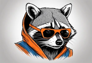 Raccoon wearing an orange Superman hoodie tattoo idea