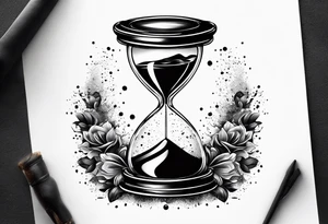 Hour glass with cosmic dust exploding from each side. Long tattoo to fit on the forearm tattoo idea