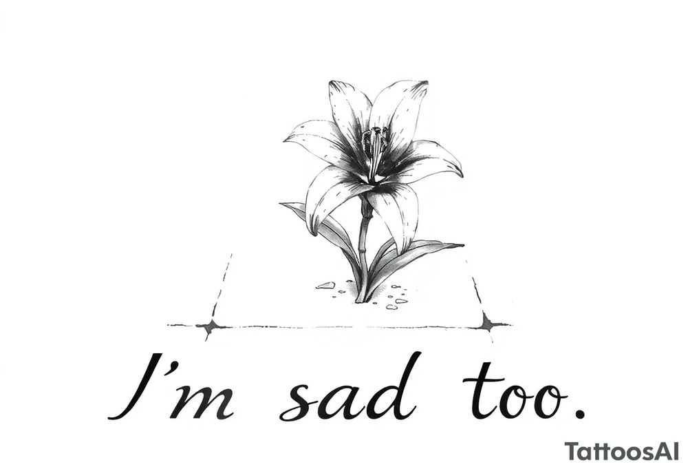 Lily growing out of tile floor with the words I’m sad too written in the grout tattoo idea