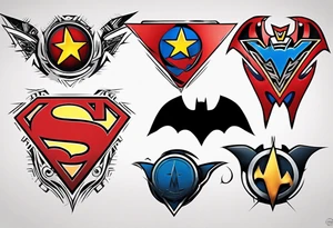 Superman, wonder woman and batman symbols elegantly combined tattoo idea