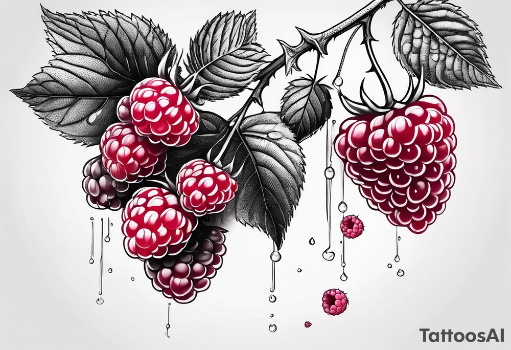 a long raspberry branch that is hanging upside down with small raspberries on it tattoo idea