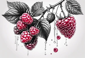 a long raspberry branch that is hanging upside down with small raspberries on it tattoo idea