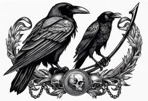 Raven holding skull in claw,and scythe in the shape of anchor tattoo idea