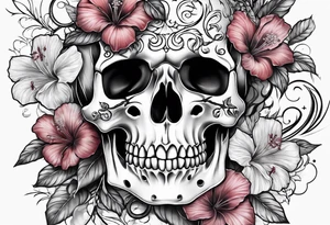 femmale skeleton with hibiscus tattoo idea