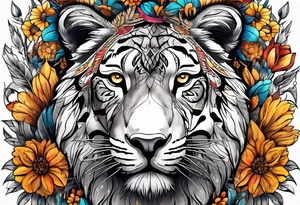Wild brave animal in wildflowers tattoo idea