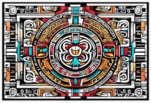 Colorful simple ancient Mayan hieroglyph tattoo idea