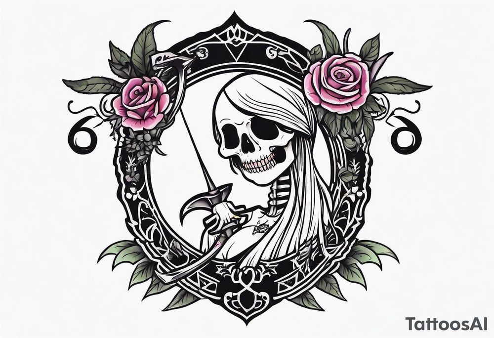 cute girly death with scythe and nightshade tattoo idea