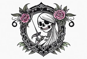 cute girly death with scythe and nightshade tattoo idea