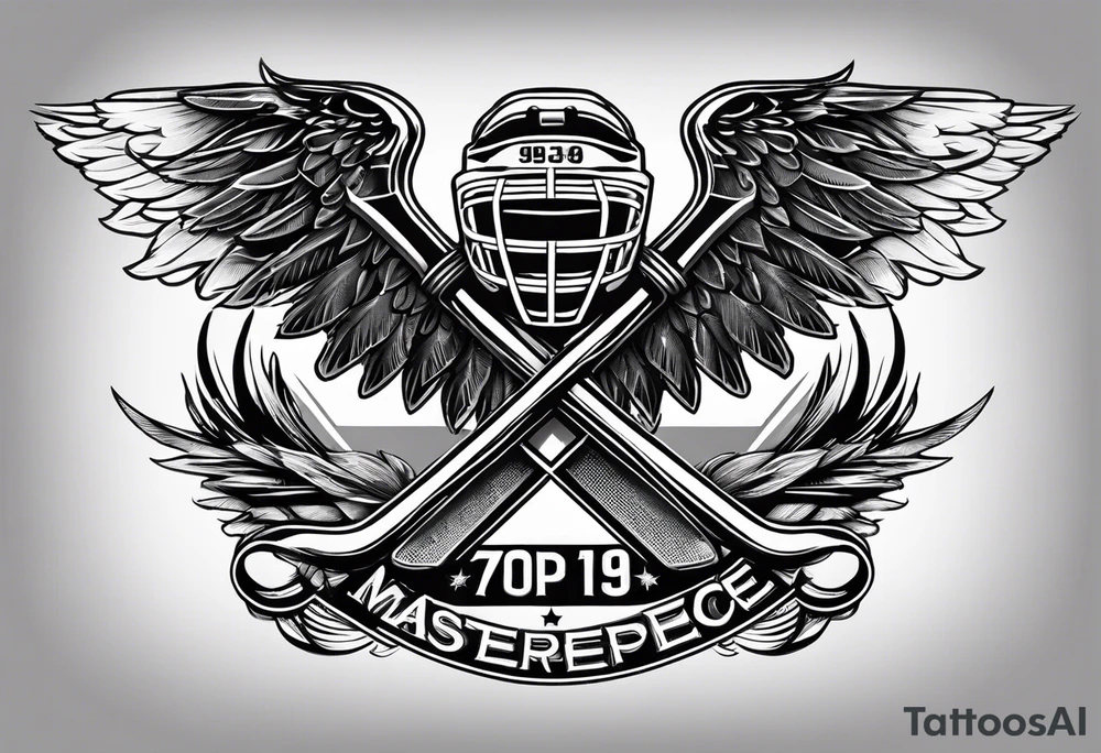 Hockey sticks crossing with number 39 and angel wings around it tattoo idea