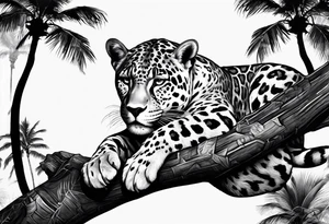 jaguar laying on palm tree tattoo idea