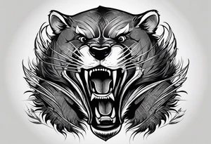 Draw me badger/wolverine with aggressive full body show, killer face with cute smile, very long nails and he attacks like a gladiator to enemy and also he has very deadly looking tattoo idea