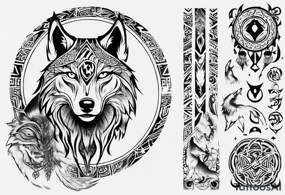 want a half sleeve on my left forearm featuring a howling wolf, surrounded by Māori patterns and Norse symbols, with a tribute to my nana, Joy tattoo idea