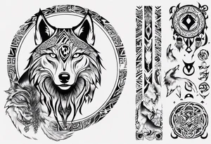 want a half sleeve on my left forearm featuring a howling wolf, surrounded by Māori patterns and Norse symbols, with a tribute to my nana, Joy tattoo idea