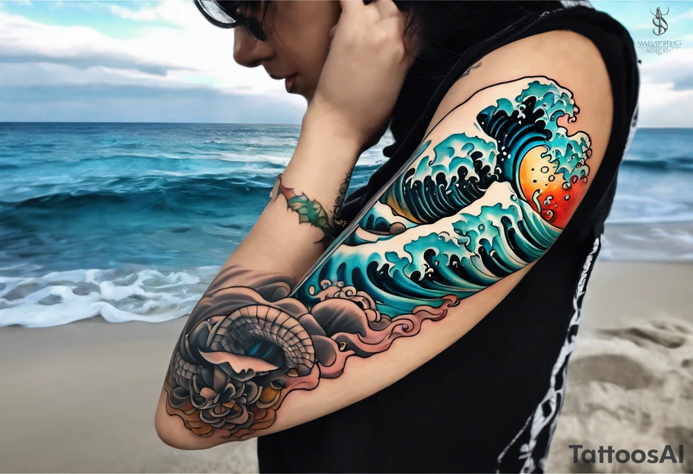 an half sleeve for my lower left leg that is completely rough ocean water tattoo idea