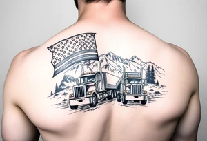 Masculin, American flag, country, mountains, wildlife, nature, racing , father of 4 trucks blue collar sleeve tattoo idea