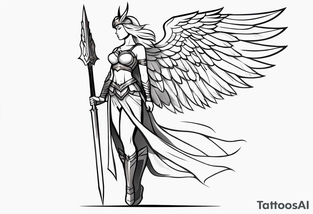 The full body of a Valkyrie with wings tattoo idea