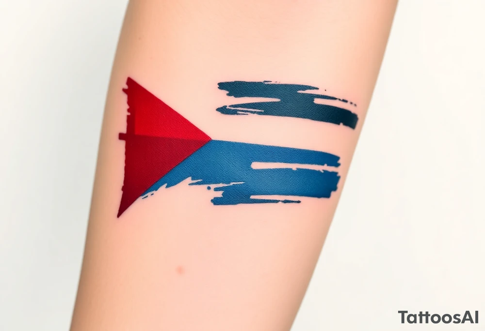 A stylized Czech flag in brushstroke style, with a hand-painted aesthetic and dynamic motion tattoo idea