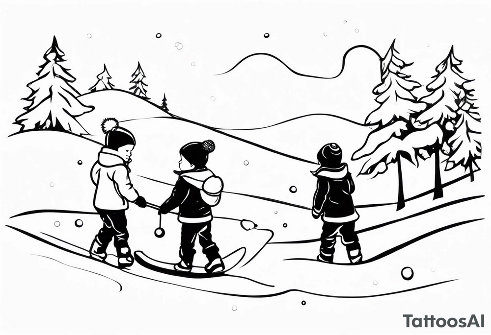 kids playing with snow tattoo idea