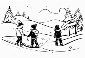 kids playing with snow tattoo idea