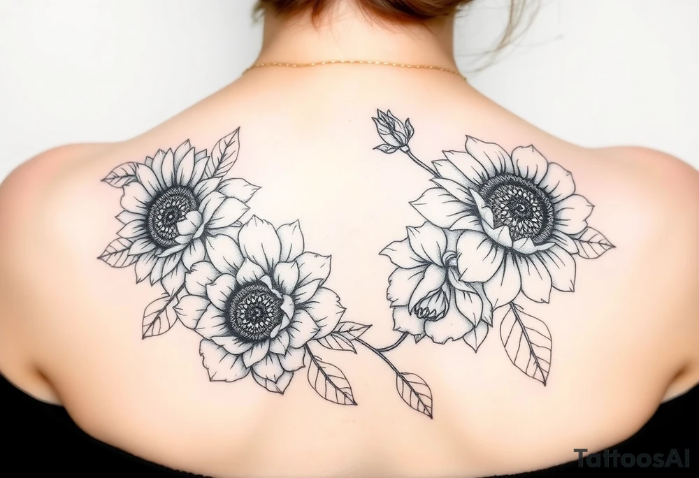 Floral sunflowers, Peony’s, cherry blossoms and Delilah’s. tattoo idea