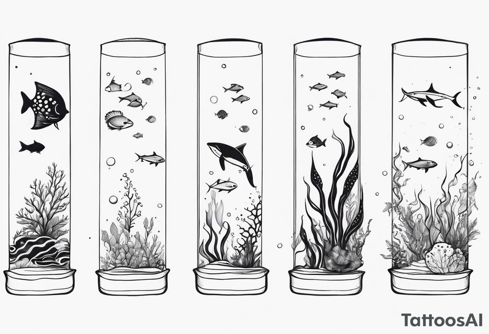 Small sea creatures in a vertical line tattoo idea