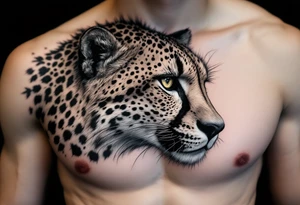 realistic cheetah covering the entire side chest tattoo idea